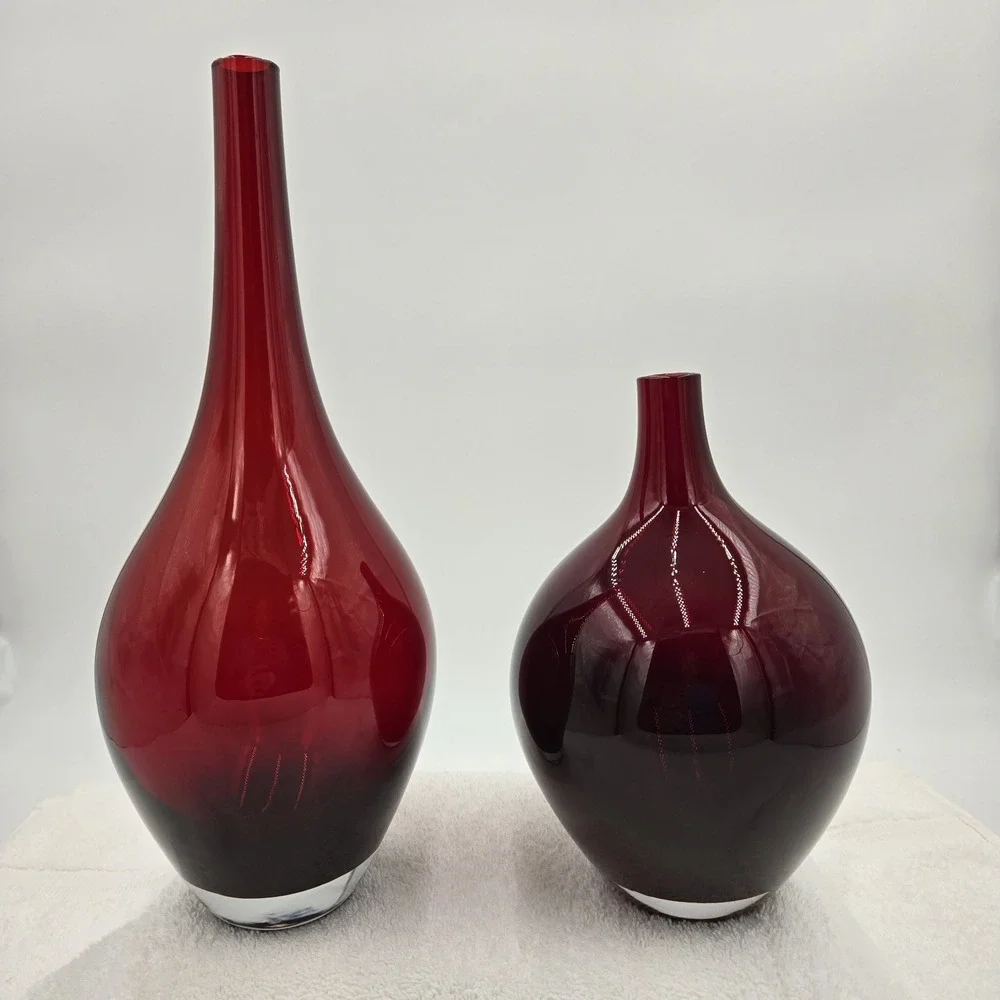 IKEA Salong Vase Set Of 2 Ruby Red Art Blown Glass Designed By Johanna Jelinek